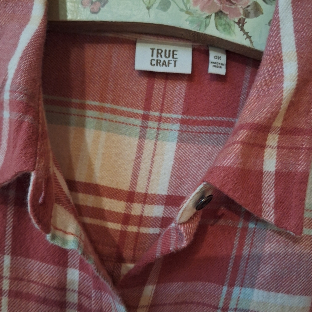 Off Red Plaid Button-Up Dress By True Craft XL - Picture 2 of 4